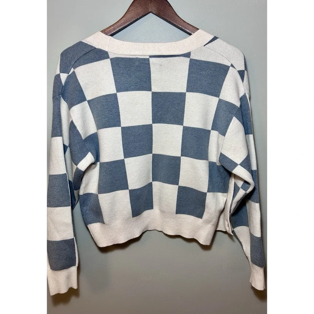 Willow‎ And Wind XS Checkered Cardigan Ivory/grey. Valentine's Girly Slay Crop - Picture 16 of 16